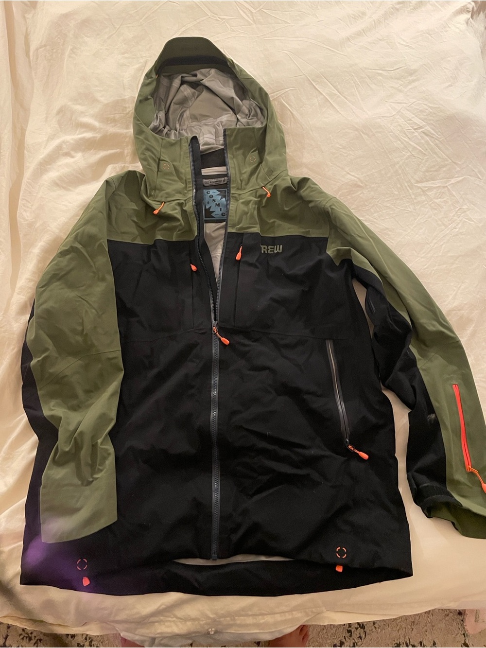 Two-Tone Olive & Black Hooded Rain Jacket